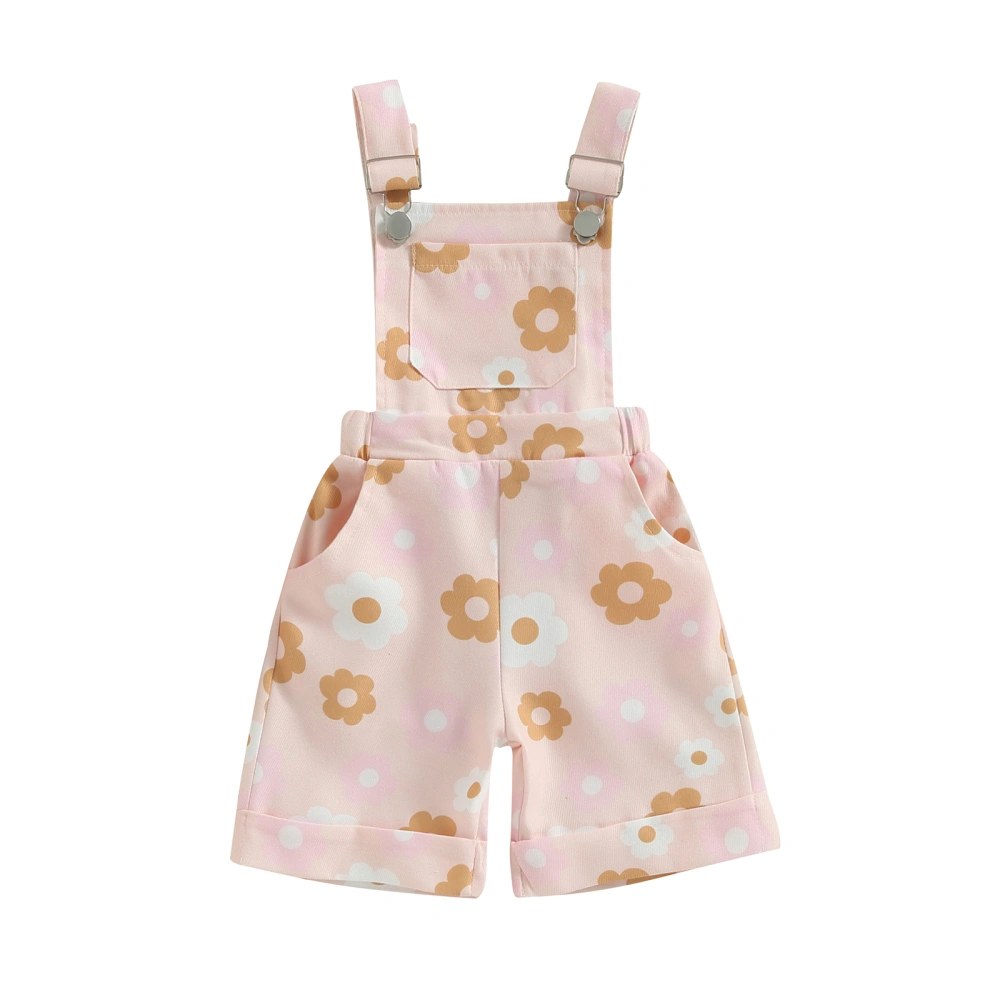 Girl Suspenders Jumpsuit Floral Print Rompers Shorts with Pockets