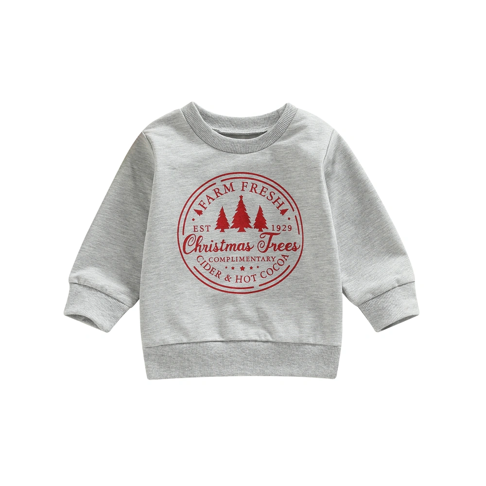 Girls Boys Christmas Sweatshirt Long Sleeve Letters Tree Print Tops