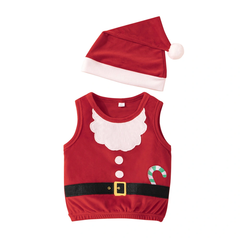 Babies Vest and Santa Hat for Christmas, Sleeveless Round Neck Tops