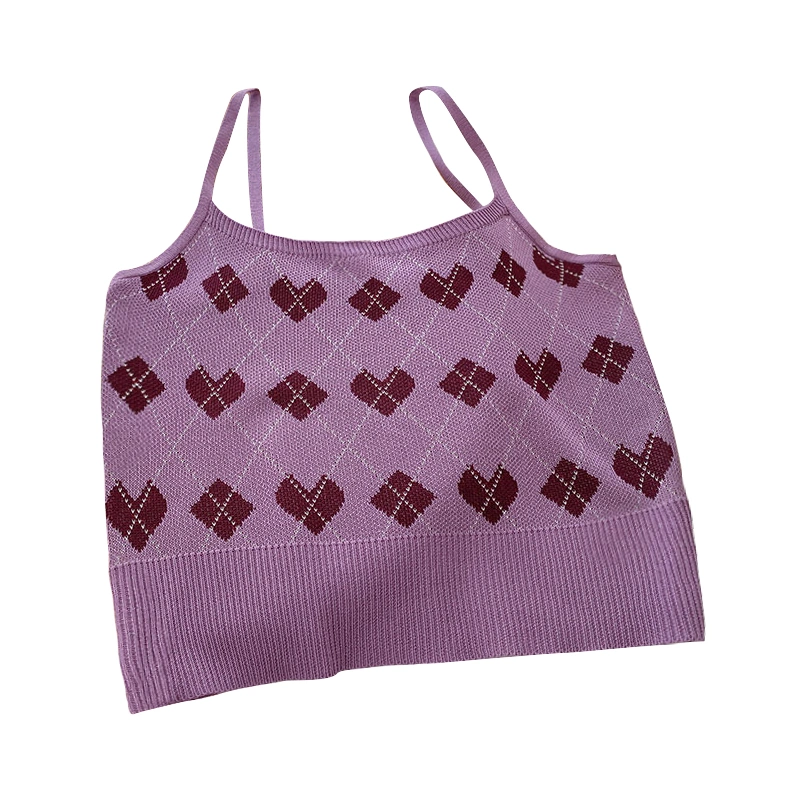 Women Knitting Camisole, Heart Pattern Sleeveless U-neck Knitwear