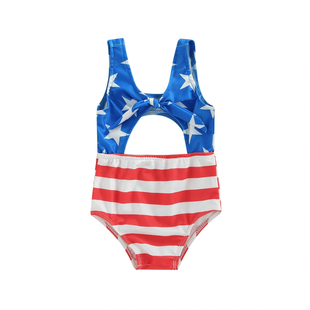 Girls Summer Sleeveless Stars Striped One-piece Patchwork Swimwear