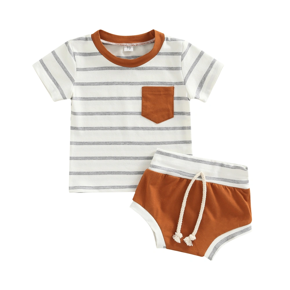 Baby Boys 2Pcs Summer Outfits, Striped Print Pocket Tops + Shorts Set