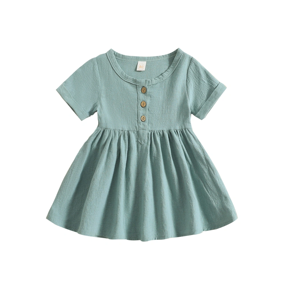 Baby Girls Summer Dresses, Short Sleeve Round Neck Button Down Dresses