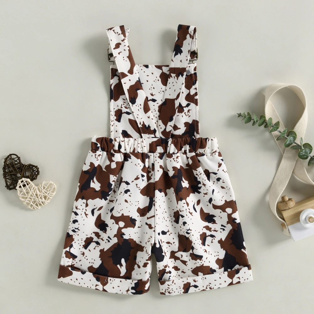 Girl Bib Overalls Shorts Jumpsuit Cow Print Romper Suspender Pants