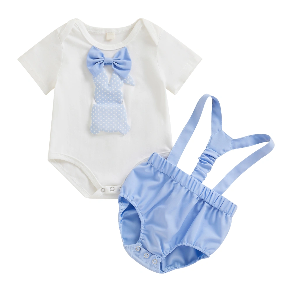 Baby Boys Gentleman Outfit Rabbit Print Jumpsuit and Suspender Shorts