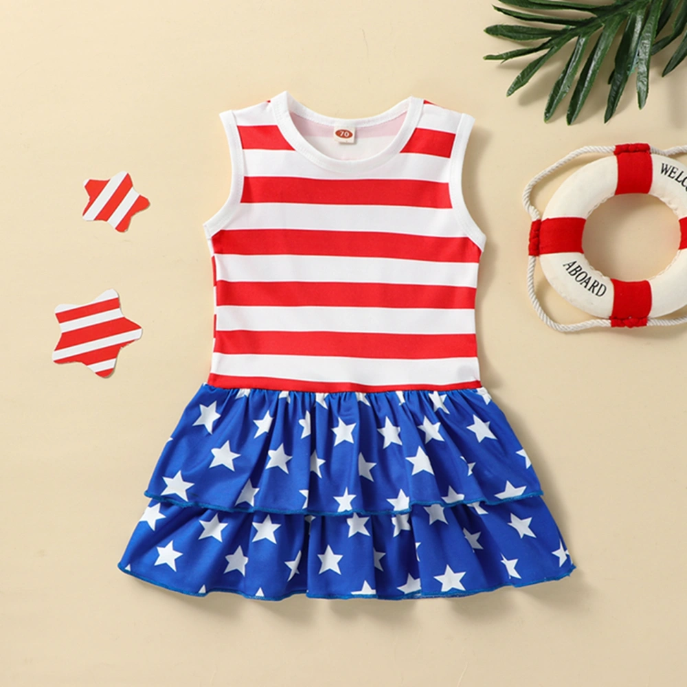 Sleeveless Round Neck Star Striped Independence Day Princess Dress