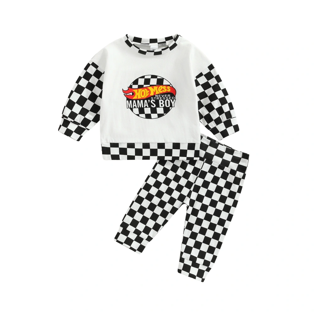 Infant Boy Long Sleeve Letter Sweatshirt + Checker Pattern Trousers