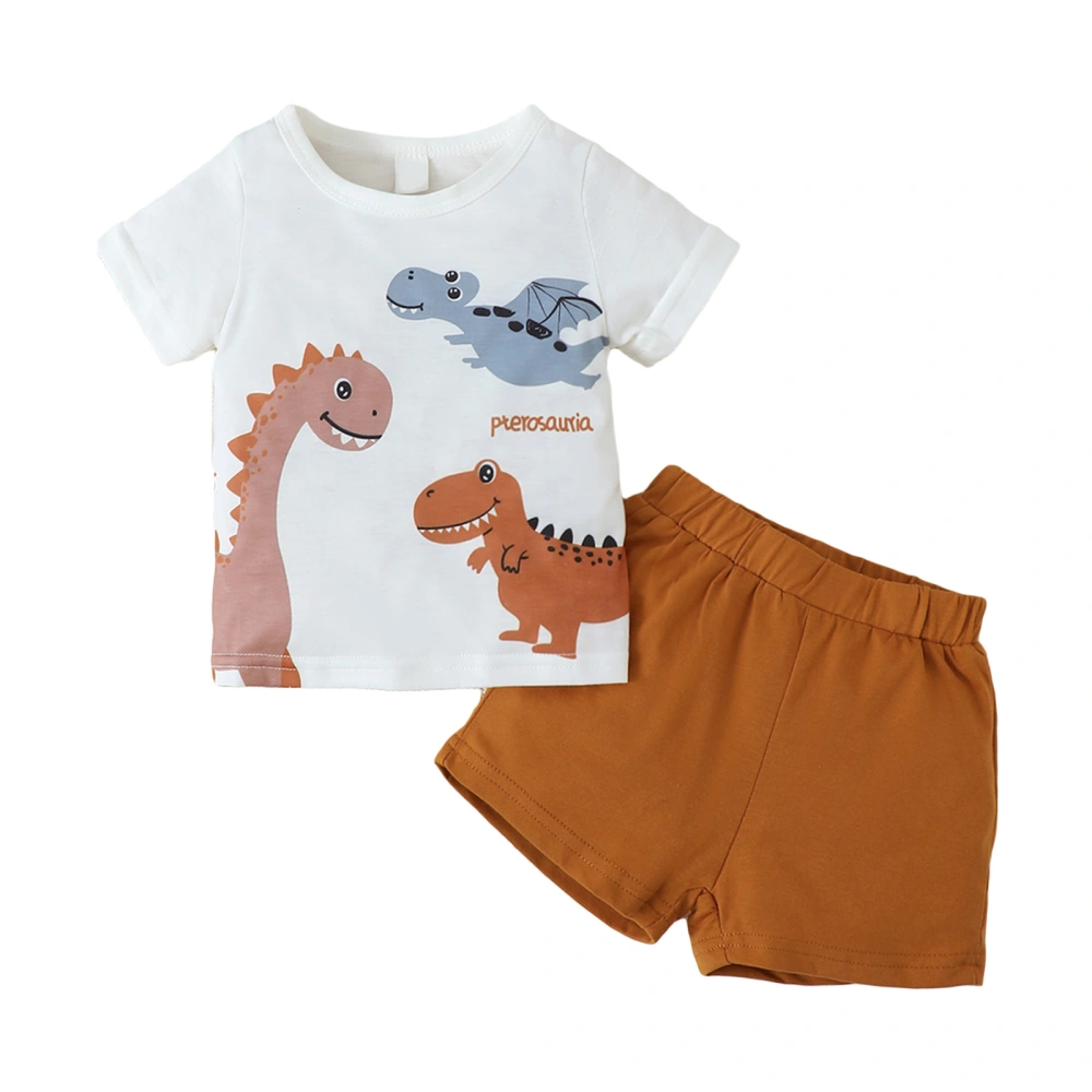 Baby Boy Summer Outfits, Dinosaur Letter Print Tops + Shorts Set