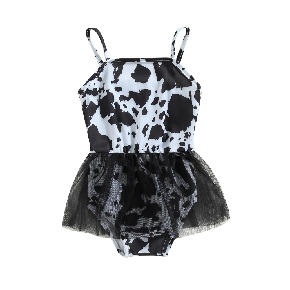 Kids Girls Cute Romper Swimsuit Cow Spot Print Sling Swimwear