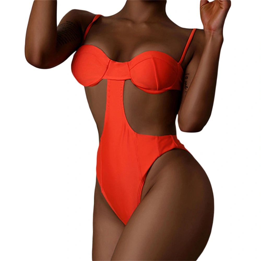 Women Summer Swimwear, Sleeveless Backless Solid Bodysuit Swimwear