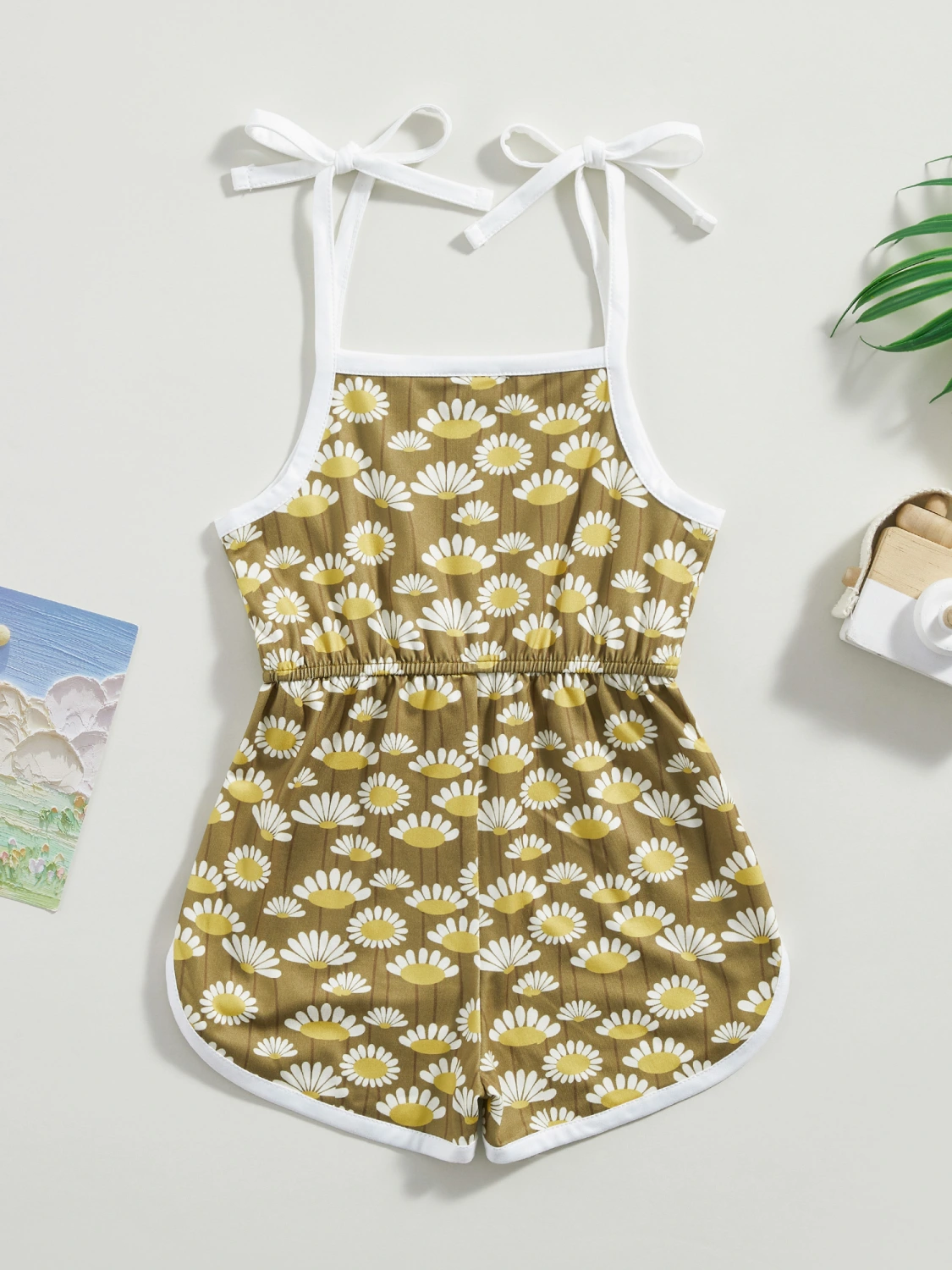 Kids Girls Playsuits Flower Print Tie-Up Spaghetti Strap Jumpsuits