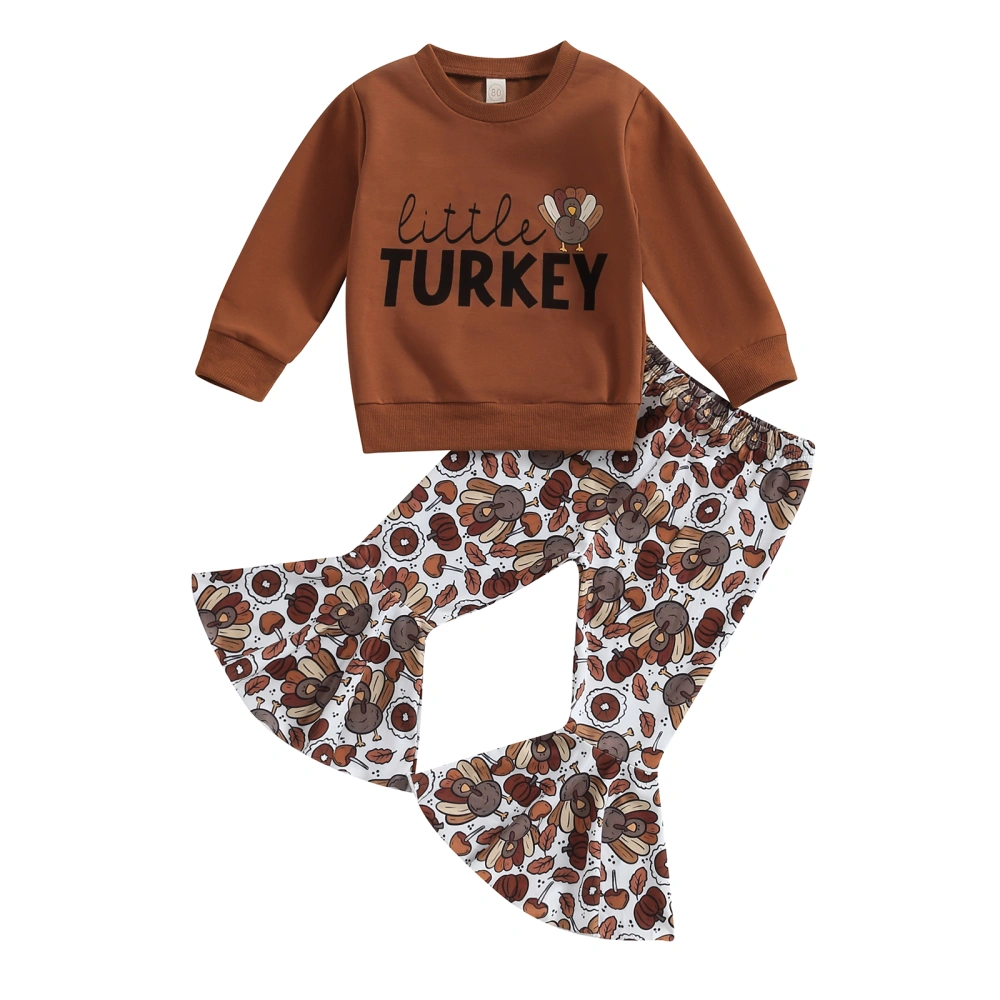 Baby Girl 2Pcs Thanksgiving Outfits Sweatshirt + Turkey Flare Pants