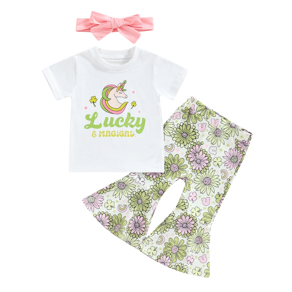 Kids Girls Outfits Letter Print T-shirt and Floral Pants Headbands