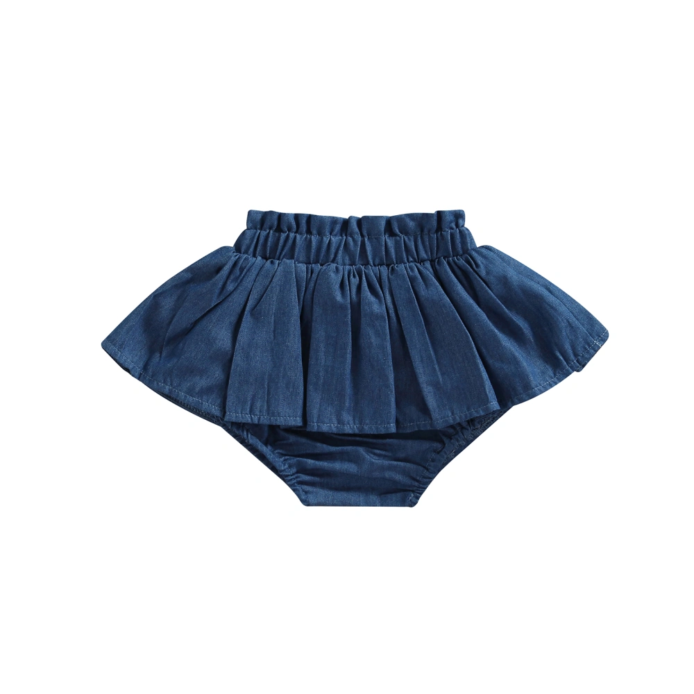 Baby Kids Girls Denim Shorts, Elastic Waist Pleated Solid Summer Skort