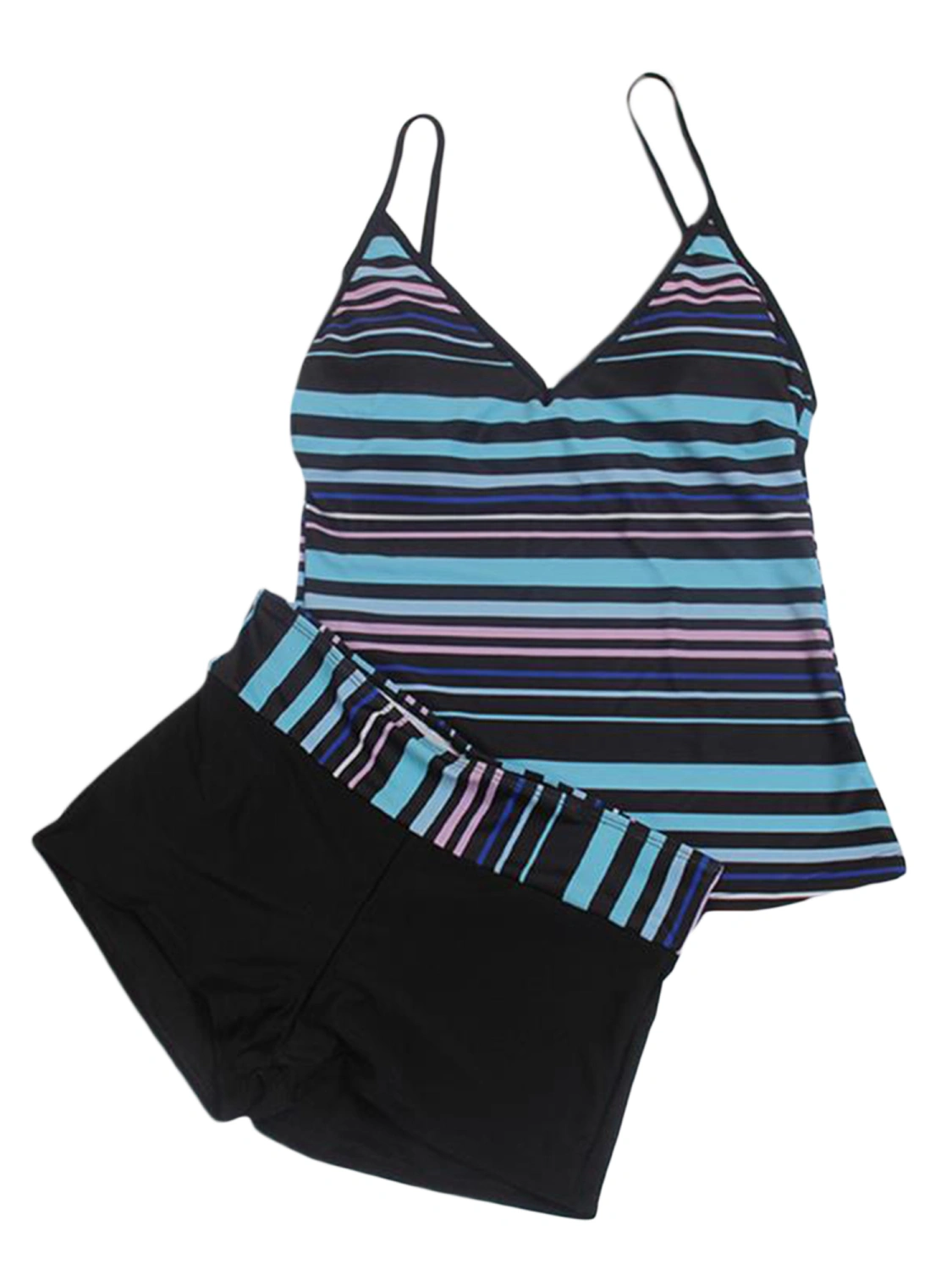 Women Two Piece Tankinis Swimsuit, Stripe Tops High Waist Pantie