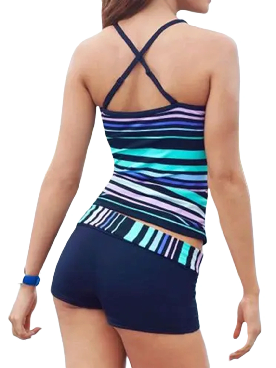 Women Two Piece Tankinis Swimsuit, Stripe Tops High Waist Pantie