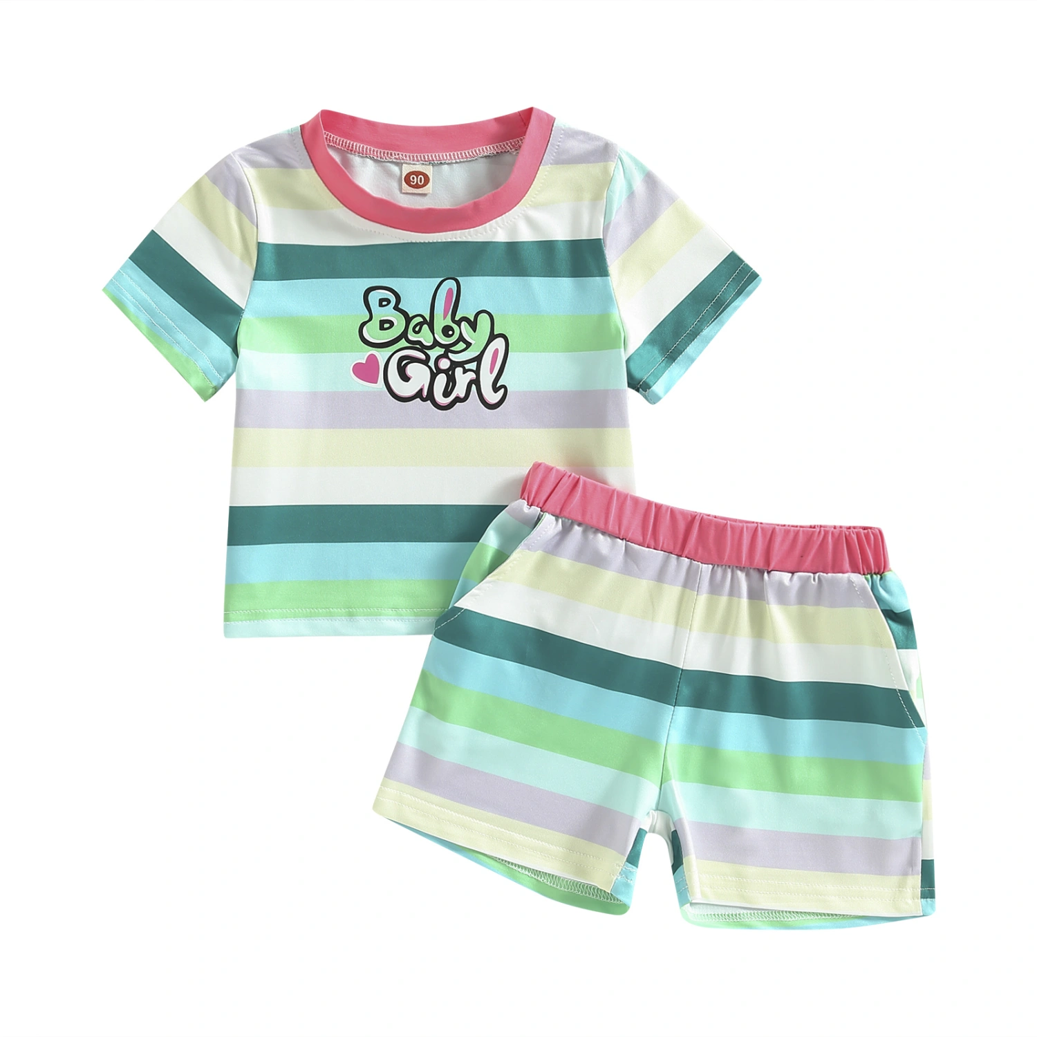 Girl Striped Print Letters Shirt + Casual Party Short Trousers 
