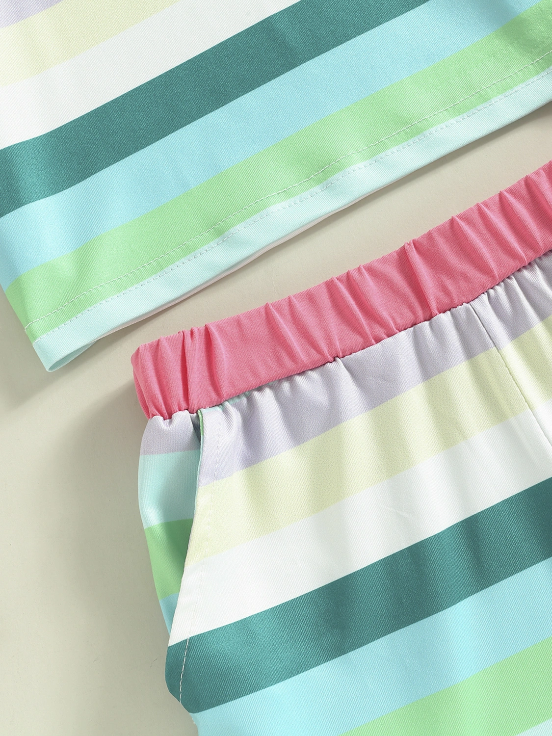 Girl Striped Print Letters Shirt + Casual Party Short Trousers 