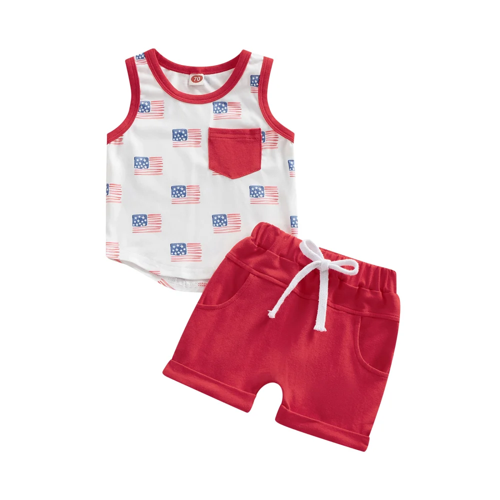 Kid Boys Vest Round Neck Tops + Drawstring Short Pants Suit 