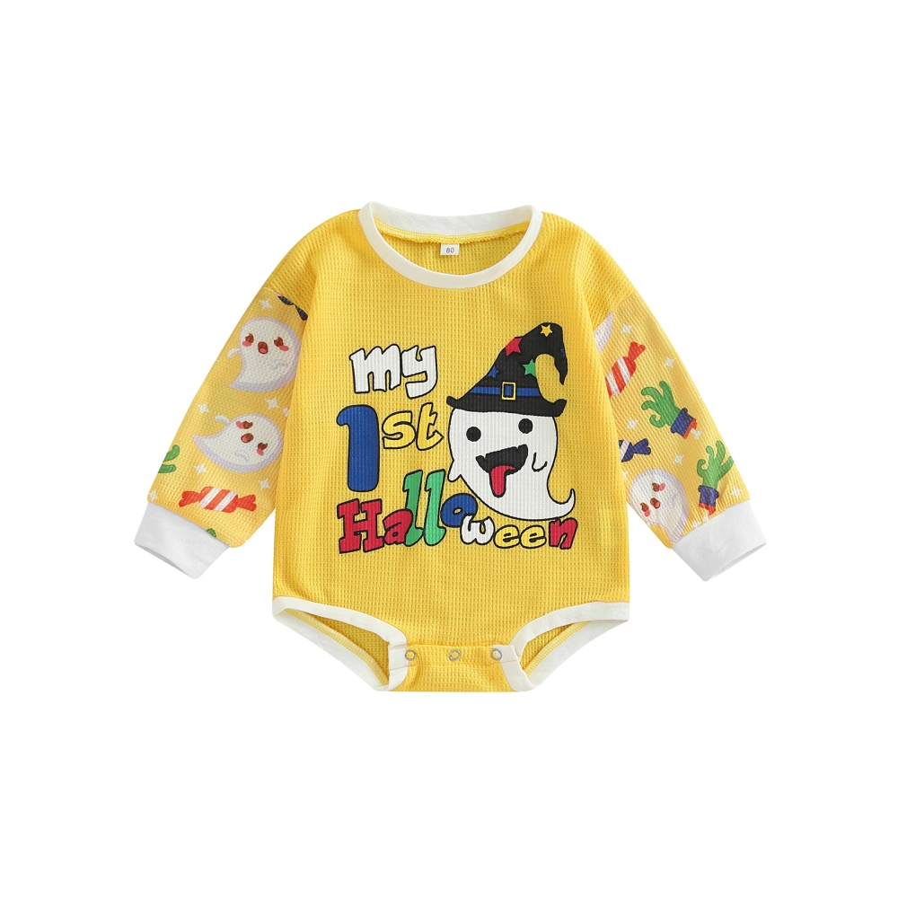 Baby Letter Cartoon Patterns Print Round Neck Long Sleeve Romper