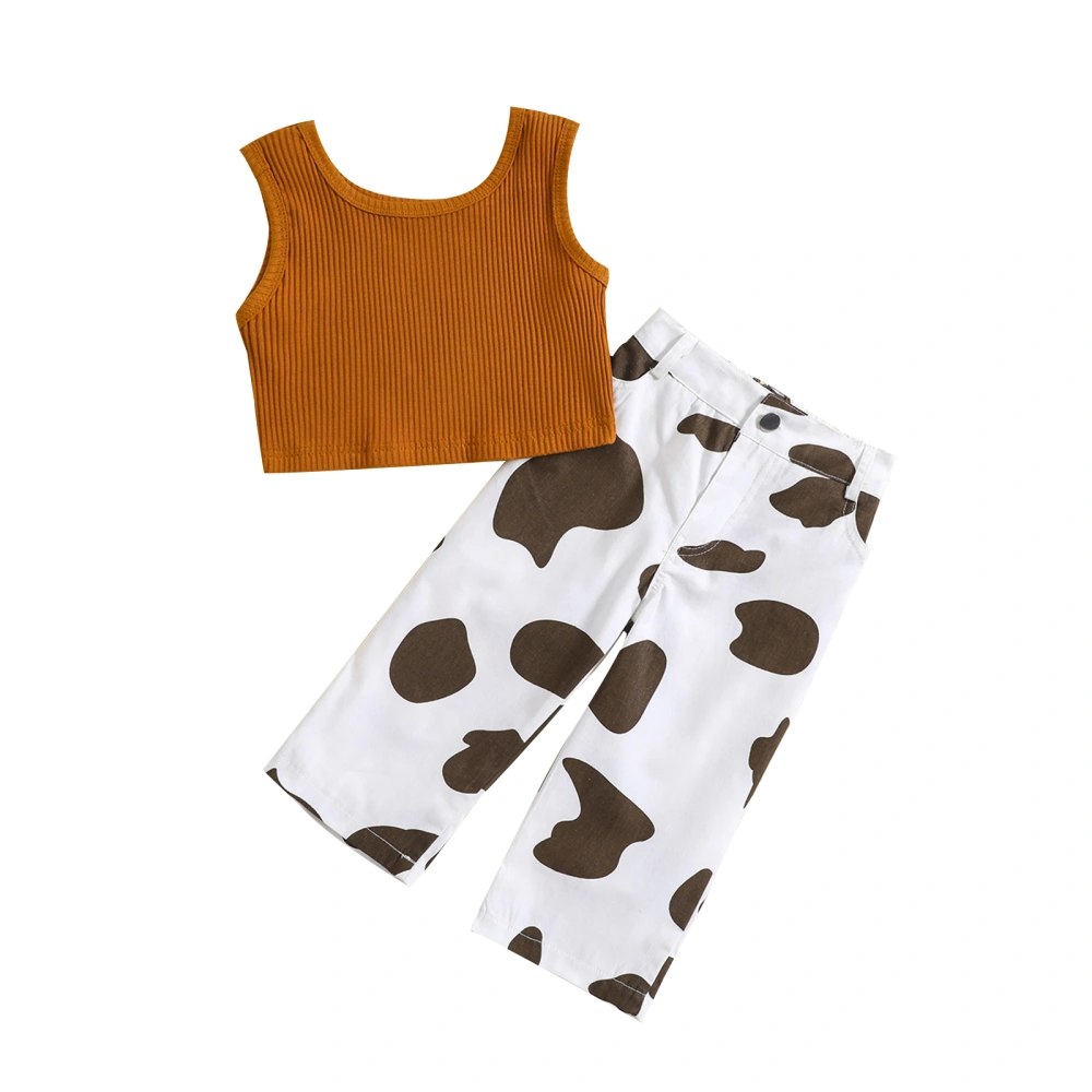 Kids Girls Fashion Outfits Ribbed Tank Tops and Cow Print Pants 