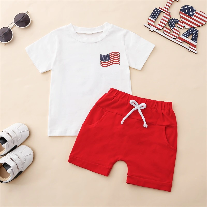 Baby Boys Summer Outfits 4th of July Flag Print T-Shirt and Shorts