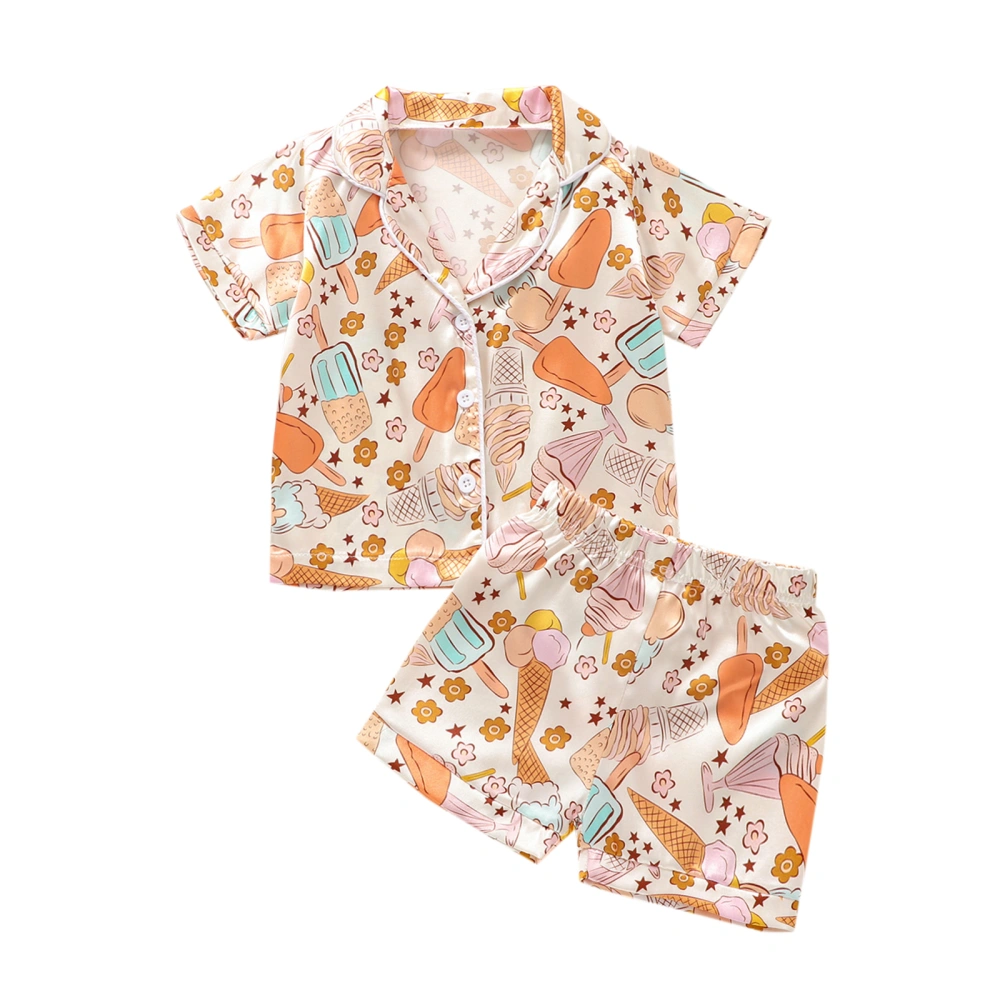 Toddler Short Sleeve Button Shirt + Ice Cream/Dinosaur Print Shorts