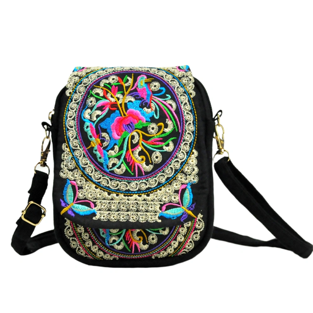 Women Cross Body Bag Retro Embroidery Flowers Patterns Adjustable Straps Bag