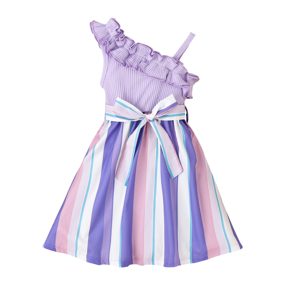 Kids Girl Dresses Sleeveless Off Shoulder Striped Ruffled Dress