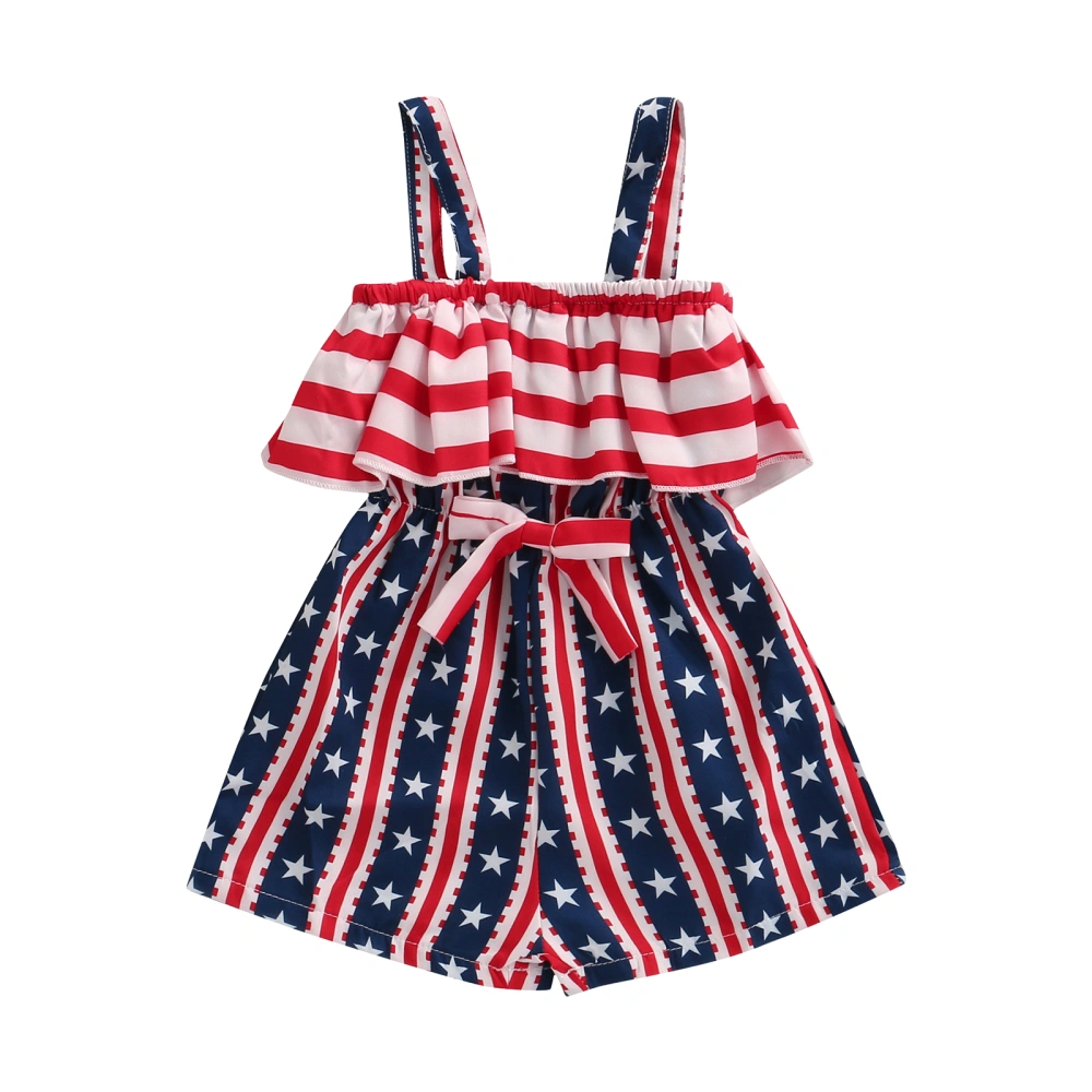 Children Girl Playsuit, Independence Day Star Stripe Print Jumpsuit