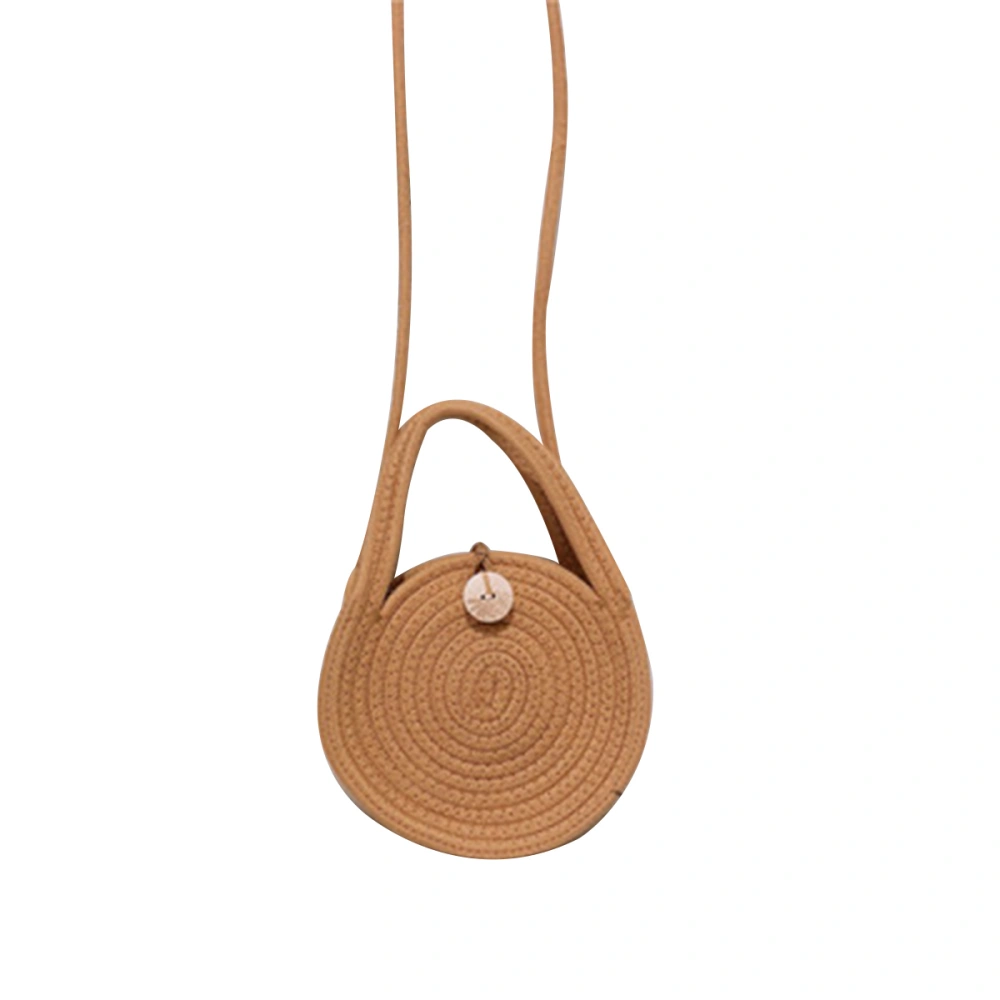 Women's Straw Crossbody Bag, Solid Round Shape Buttons Handbag