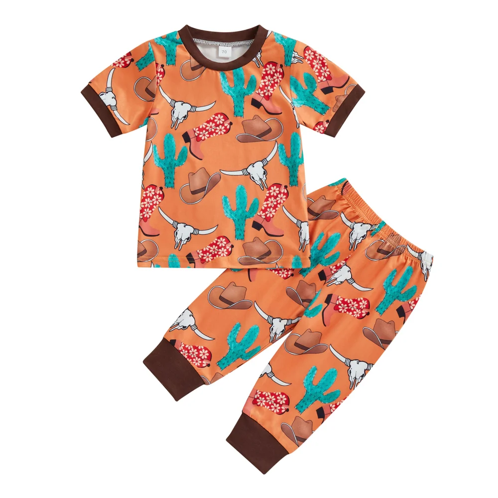 Infant Baby Summer Outfit Cactus Print Short Sleeve T-shirt and Pants