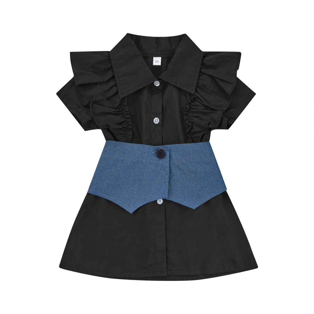 Little Girl's Dress, Lapel Collar Short Sleeve Casual Dresses + Belt