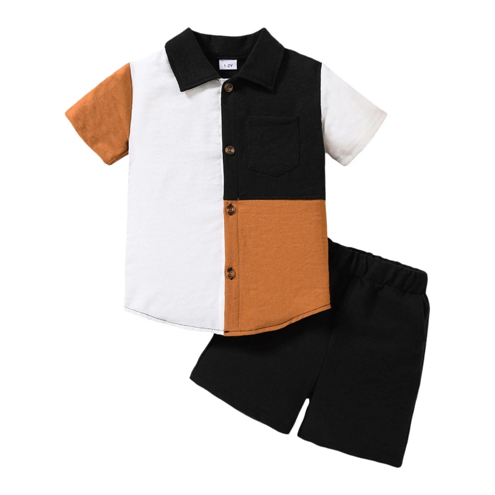 Toddler Boys Short Sleeve Contrast Color Shirt + Black Casual Shorts