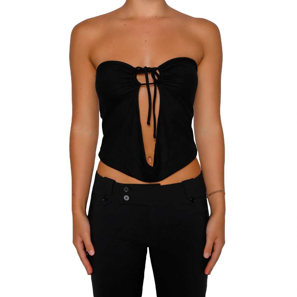 Women's Tie-up Front Tube Tops, Strapless Hollow Out Bandeau Tops