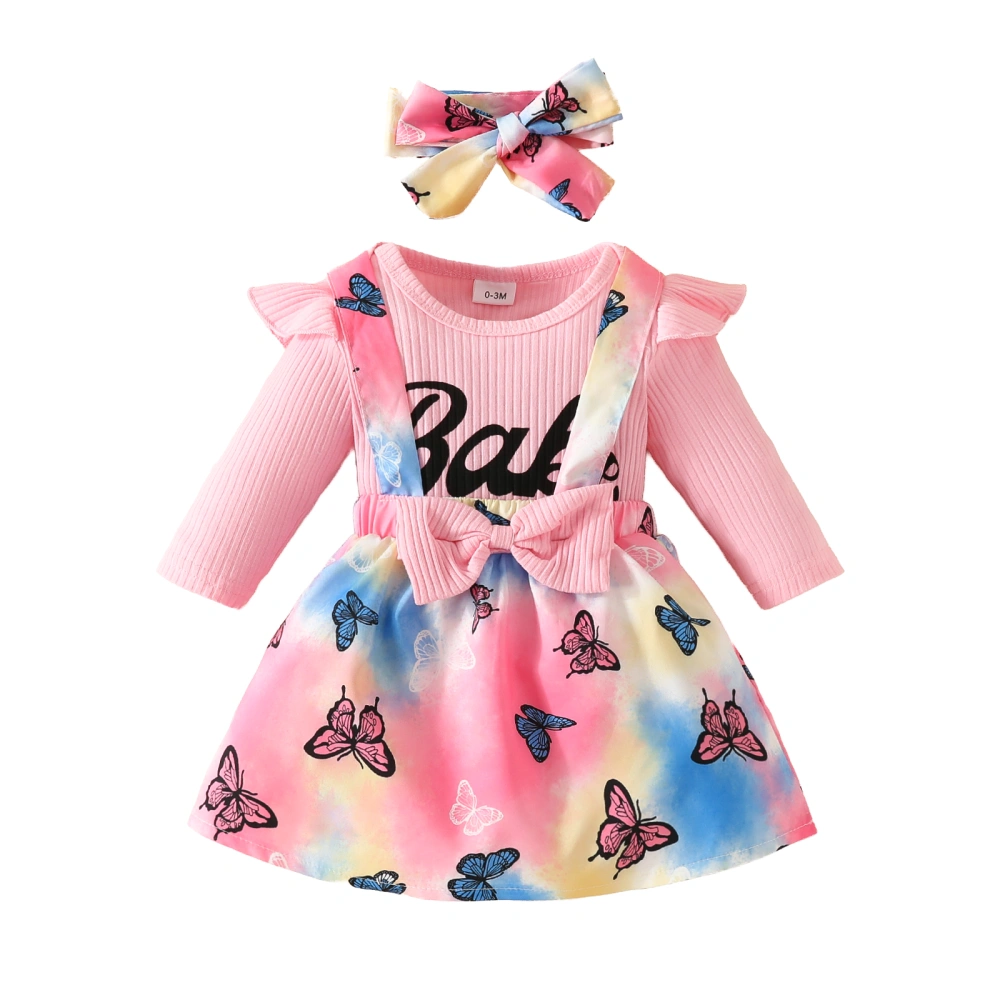 Baby Girls Skirt Set, Letters Print Romper Butterfly Skirt Headband