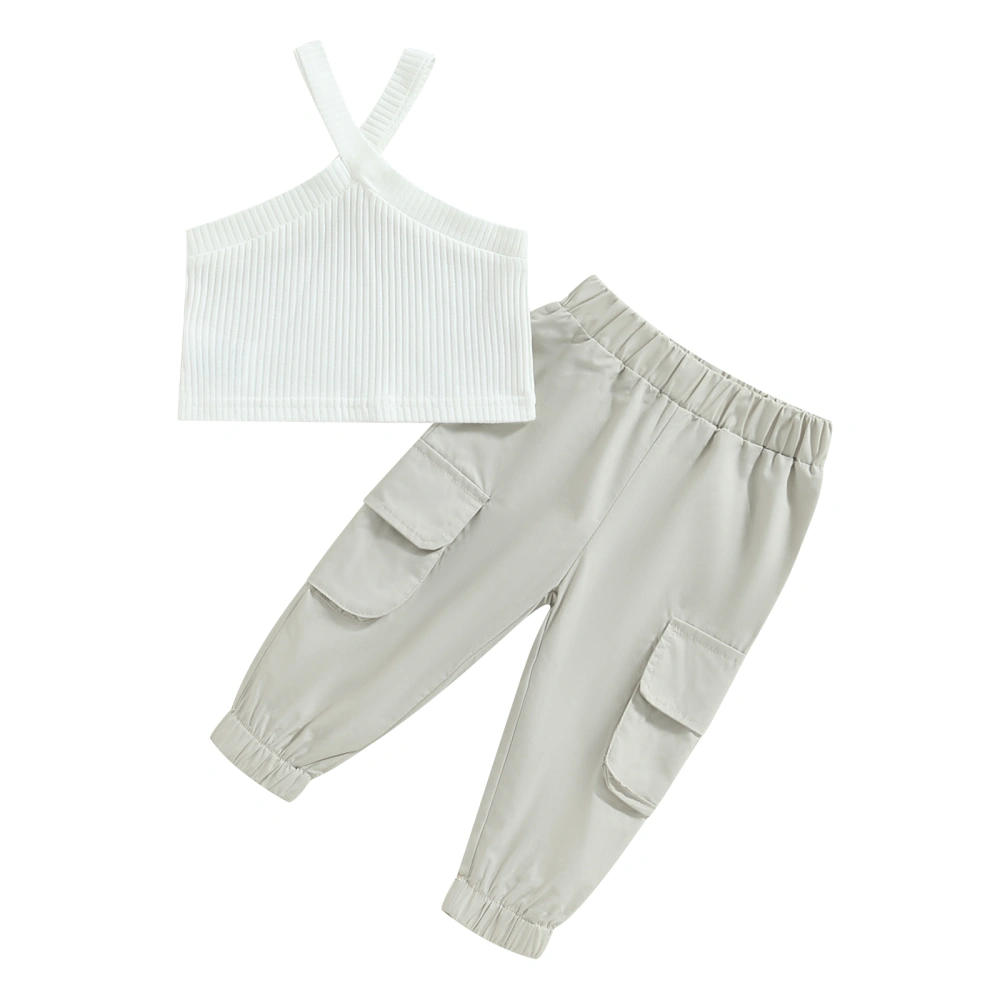 Kids Baby Girls Summer Outfit Ribbed Sleeveless Tops and Cargo Pants