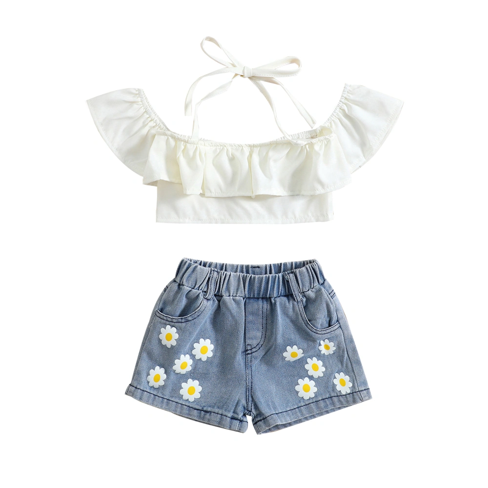 Kids Girls Summer Clothes Solid Color Tank Tops Denim Shorts Suit