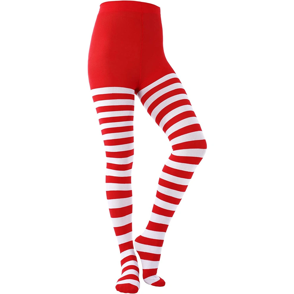 Female Pantyhose, Contrast Color Striped High Waist Leggings Pants