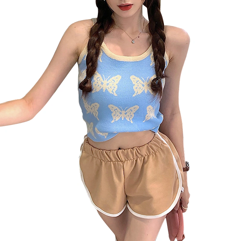 Women's Sleeveless Spaghetti Strap Butterfly Graphic Knit Camisole 