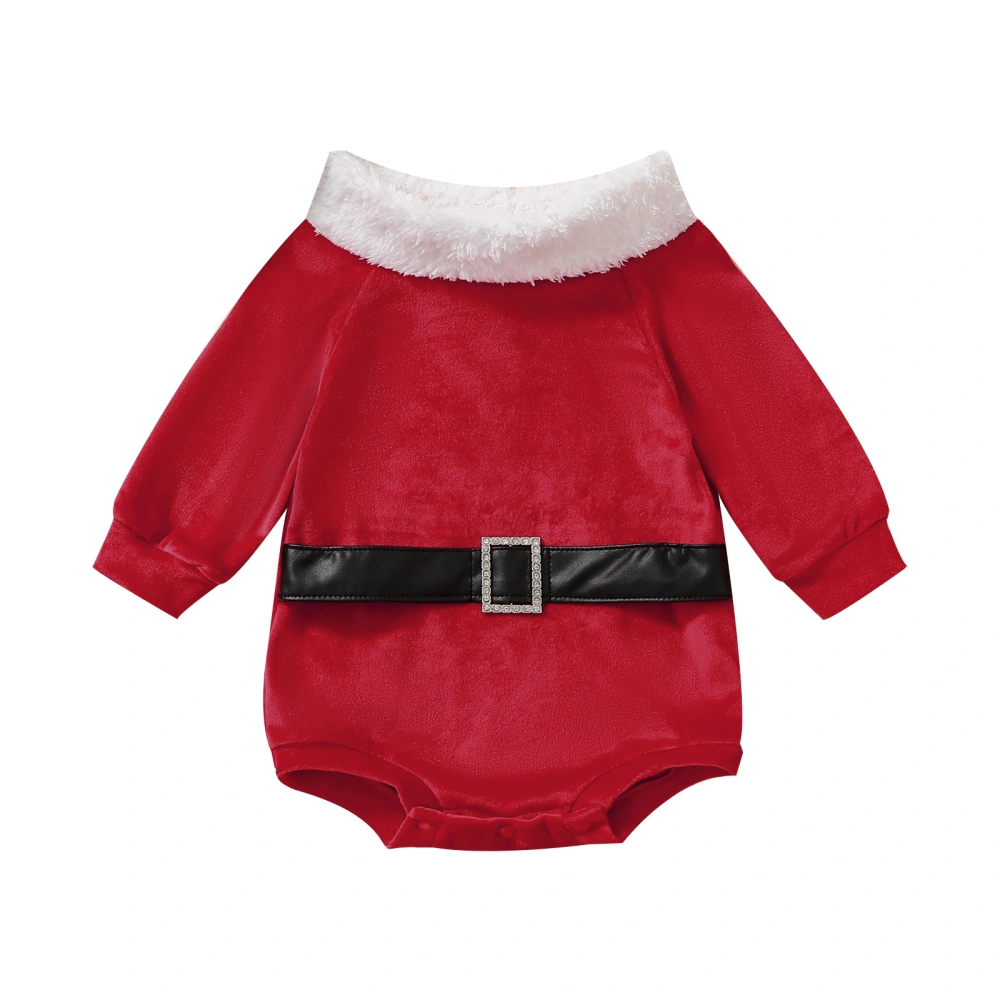 Baby Girls Christmas Romper, Long Sleeve Crew Neck Patchwork Bodysuit