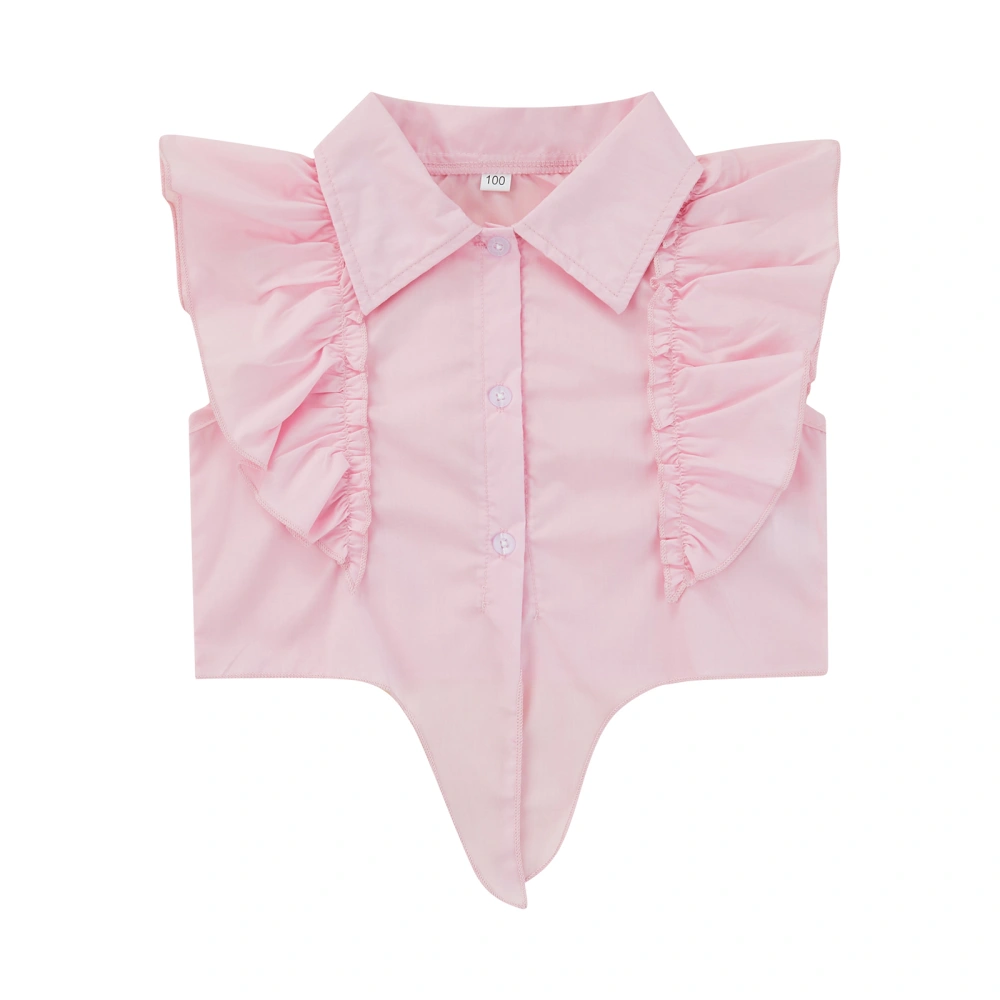 Little Girls Flouncing Tops, Lapel Single-breasted Tie Up Blouse