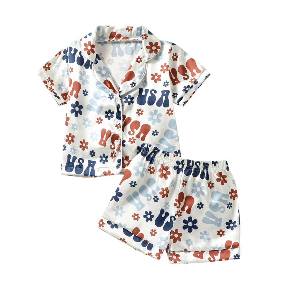 Kids Girls Sleepwear Loungewear Independence Day T-Shirt and Shorts