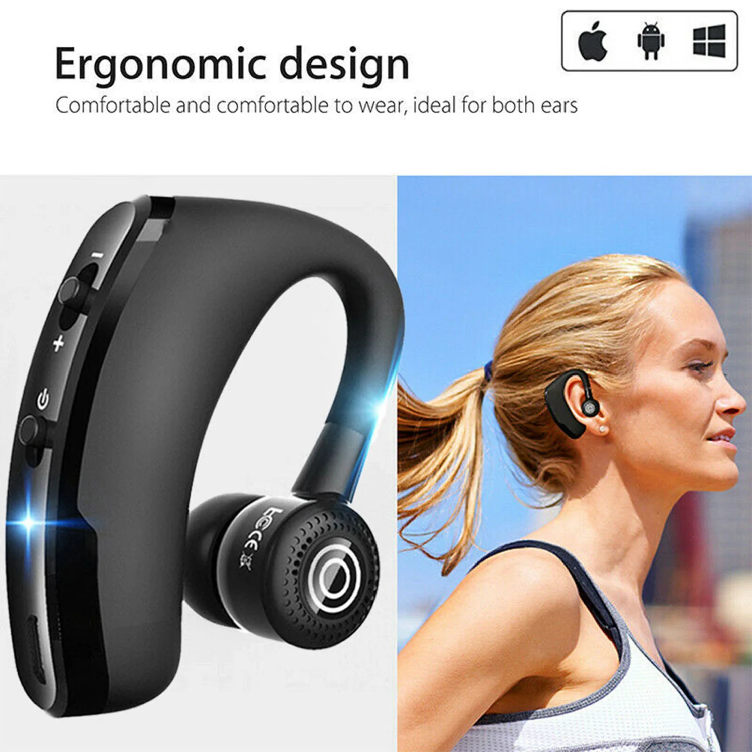 Intelligent Wireless Bluetooth Headset, Stereo Hanging Ear Earphone