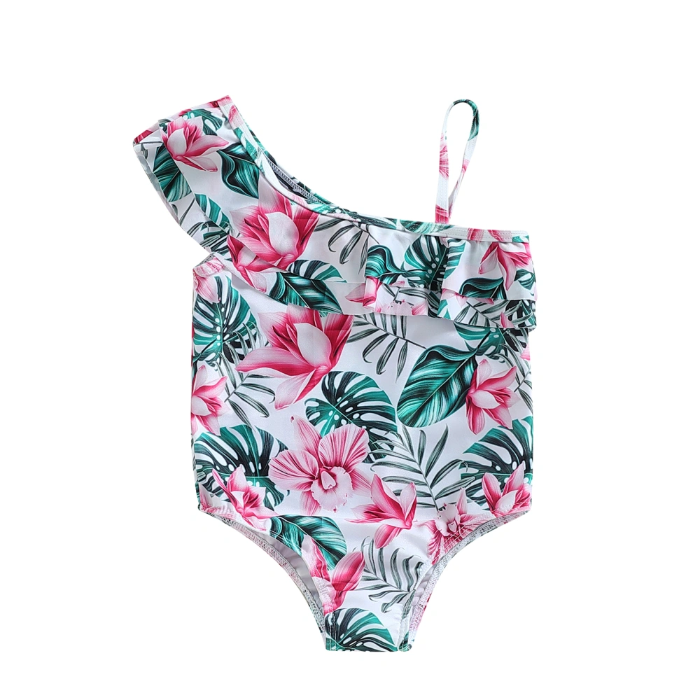 Kids Girls Romper Swimsuits Floral Leaves Print Ruffles Swimwear