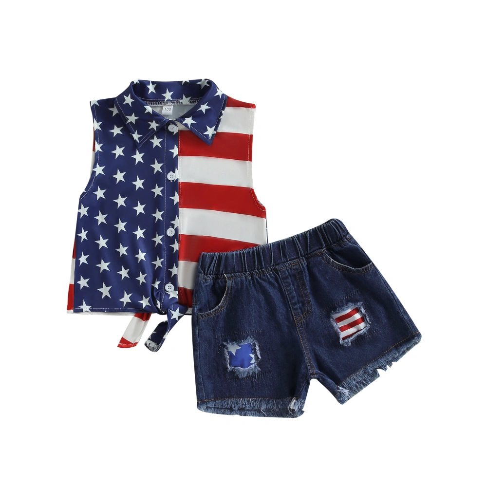 Independence Day Girls Outfit Stars Stripe Tank Tops and Denim Shorts