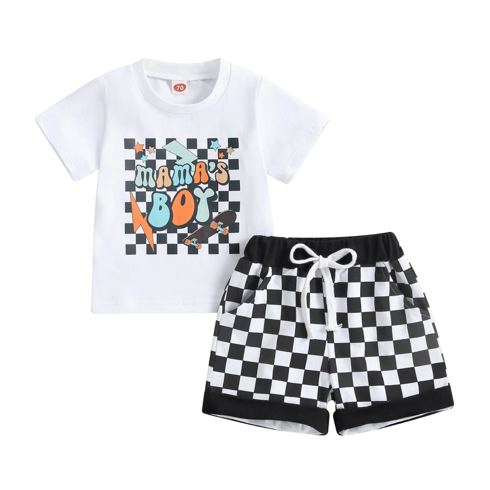 Baby Boys 2 Piece Outfits Letter Print T-Shirt and Checkerboard Shorts