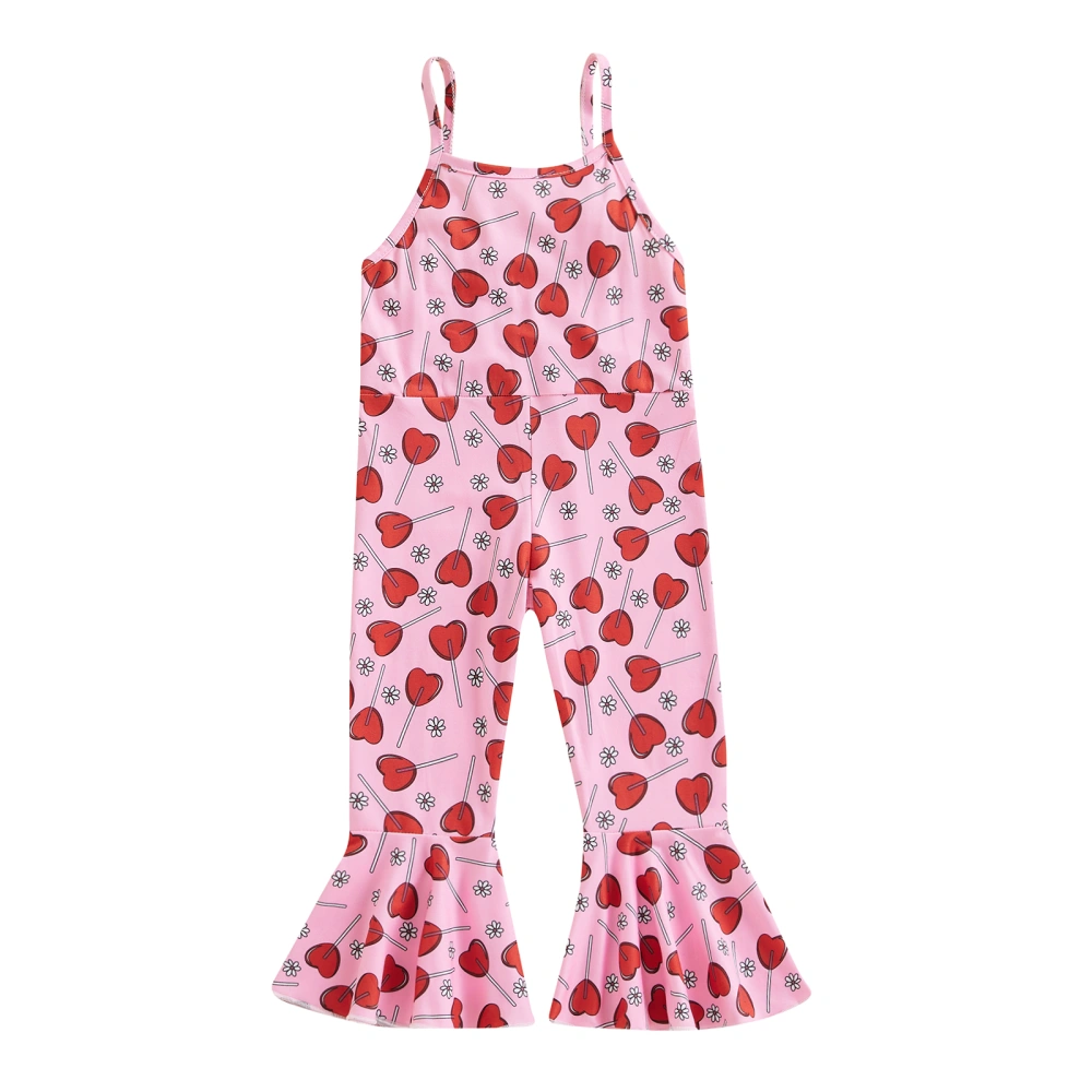 Toddler Girls Strap Jumpsuit, Print Sleeveless Romper Bell Bottoms