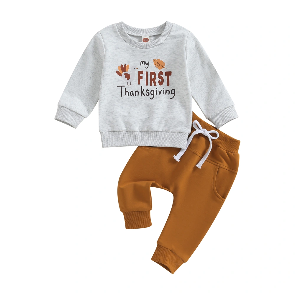 Baby Boy Letter Turkey Print Sweatshirt Tops and Drawstring Pants Sets