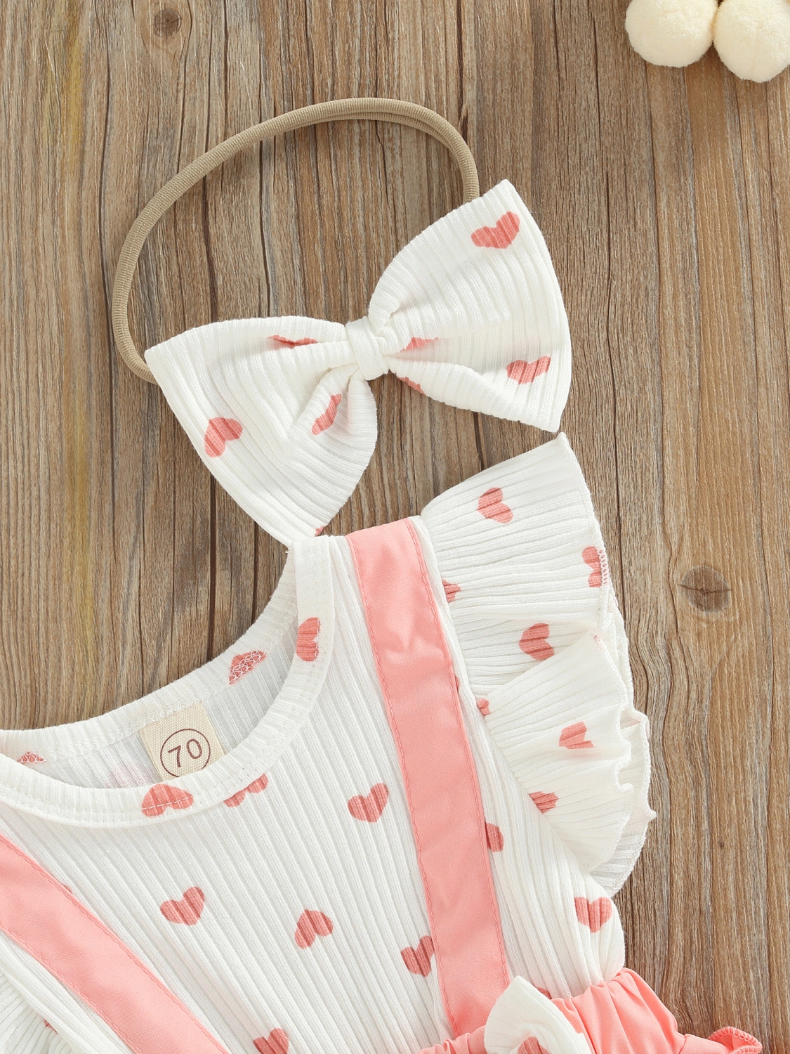 Infant Girls Layette, Fake Two Pieces Romper and Bow Knot Headdress